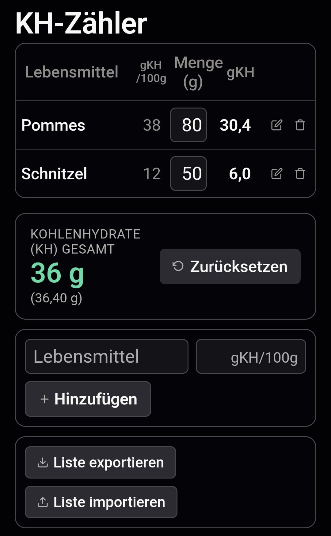 KH-Zähler Bildschirmfoto, Deutsch